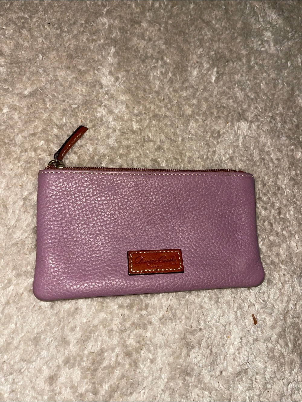 Dooney & Bourke Lavender Pebble Leather Zip Pouch with Tan Accent